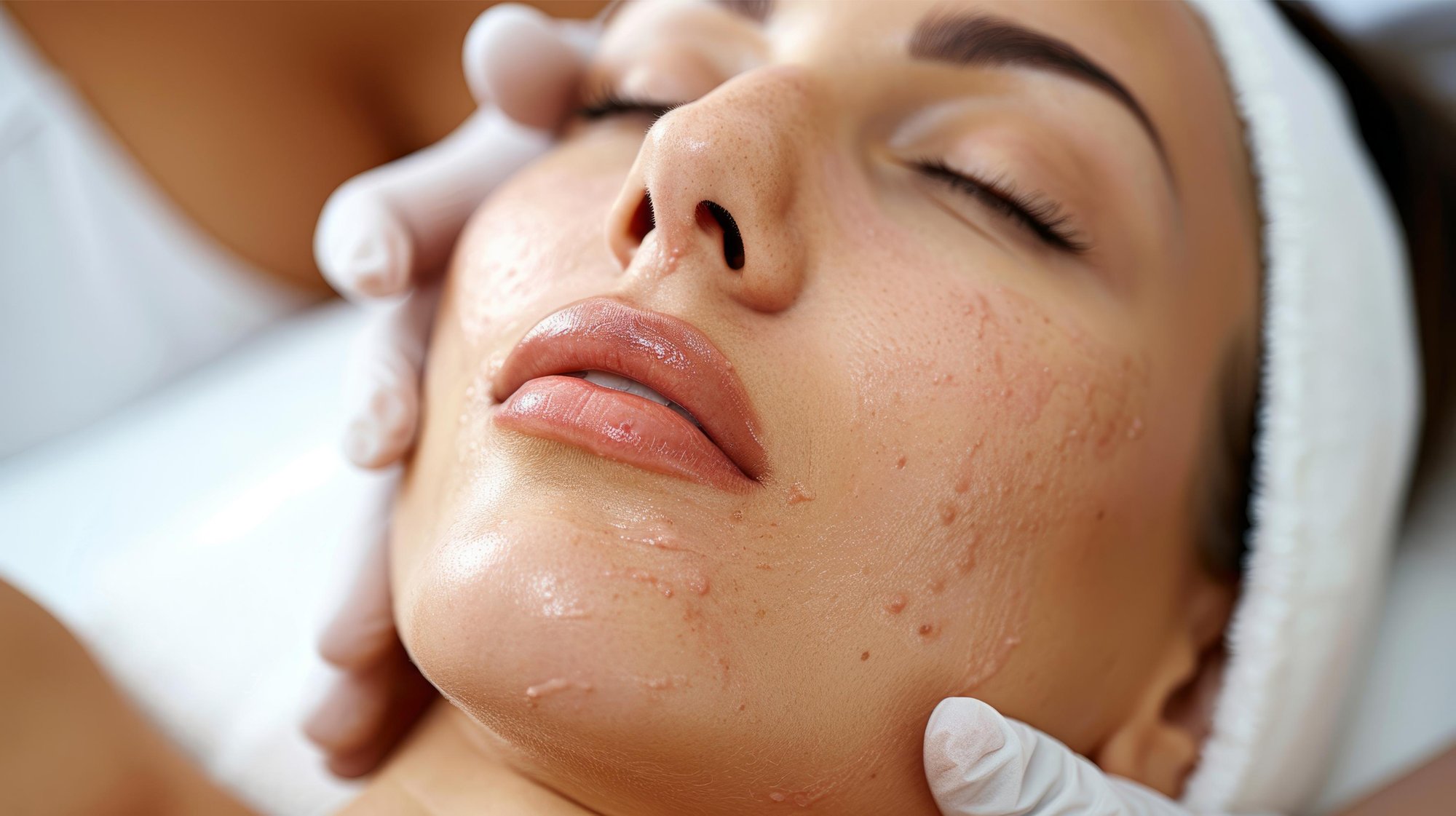 Close up of woman receiving a facial